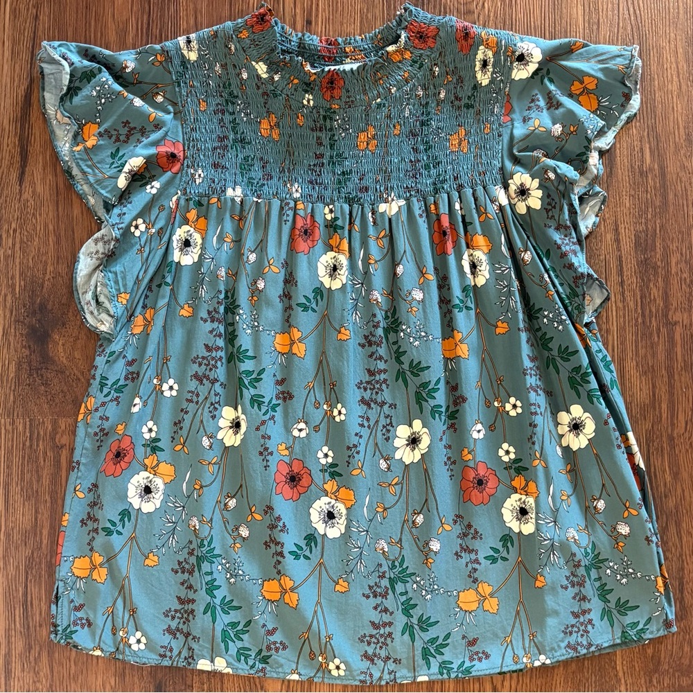 Floral Flutter Sleeve Top